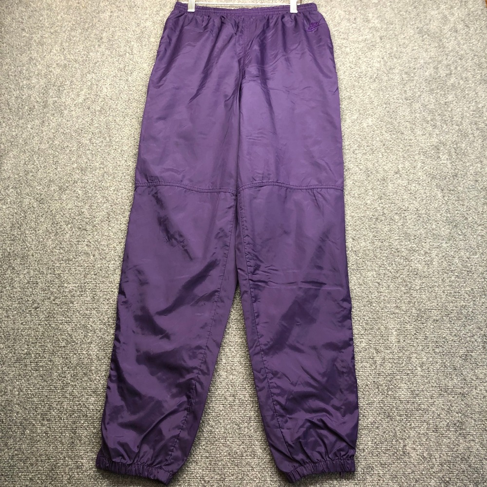 Nike Vintage Mens Purple Nylon Track Pants Windbreaker Embroidered Logo Size M